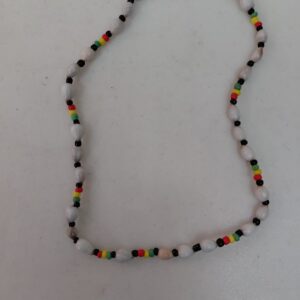 Rasta Beaded Necklace with White Shell Beads 🌿