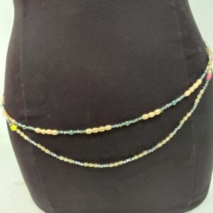 Gold & Crystal Beaded Waist Chain – Elegant Double Layer ✨💛